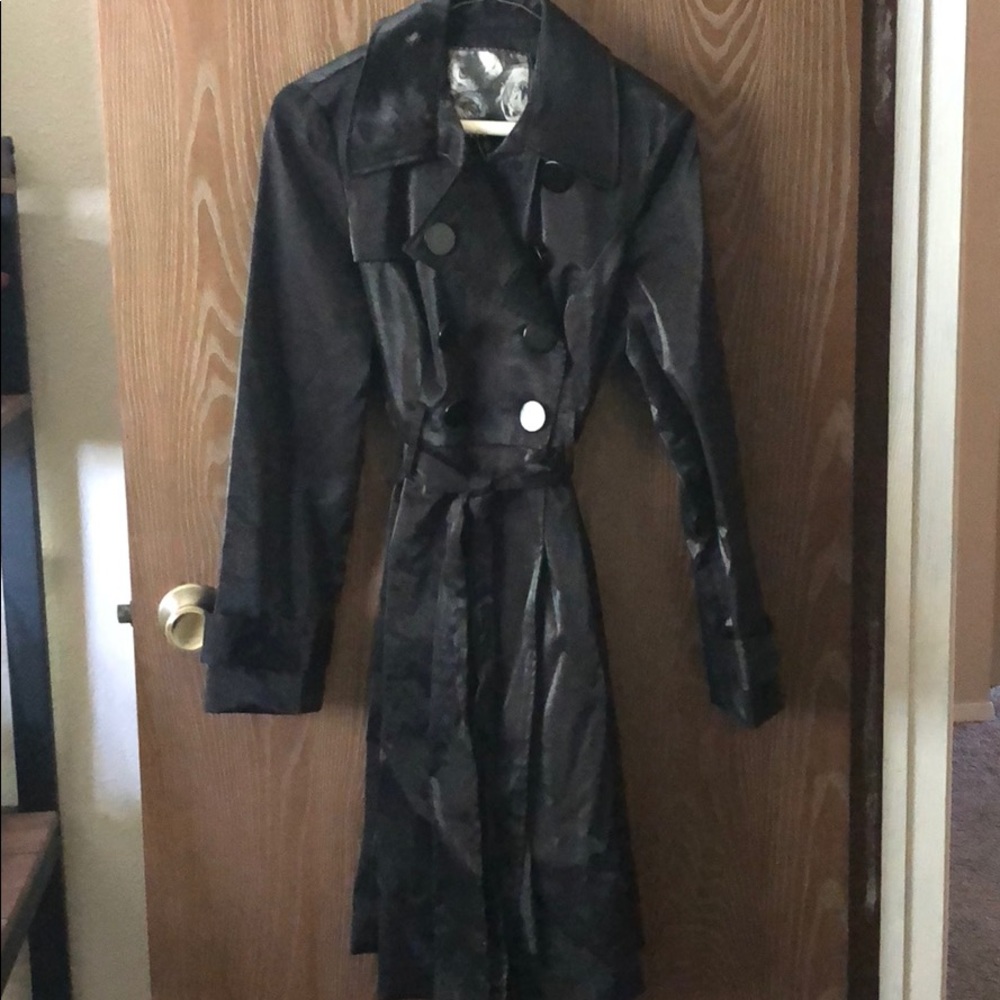 Pretty Kenzie Sz S black Pocketed Trench Coat